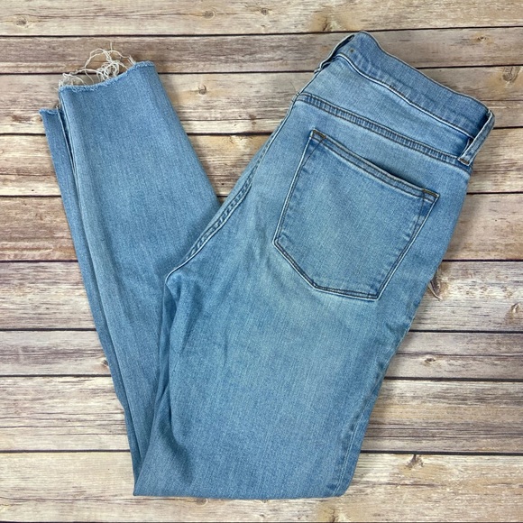 JCREW 9” High Rise Toothpick Light wash Jeans Raw Hem